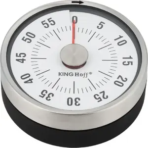 Mechanical kitchen timer KingHoff KH-3177 silver, wind-up countdown up to 60 minutes