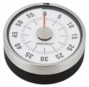 Mechanical kitchen timer KingHoff KH-3177 silver, wind-up countdown up to 60 minutes