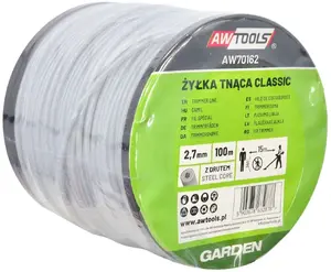 Trimmera aukla AWTools AW70162 — 2,7 mm × 100 m, apaļa ar serdi, spole