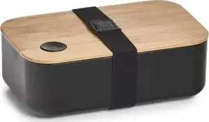 Lunch box ZELLER 14731 — plastic and bamboo, black, 19.3 x 11.8 x 6.8 cm