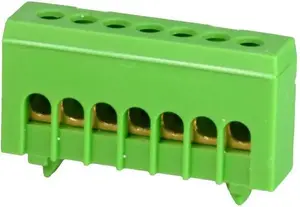 Terminal block Simet protective insulated PE ground connector 7‑pole for TS35, 7 × 16 mm², green, model 870S-7FS