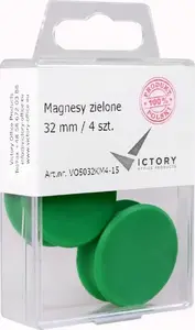 Magnetic Clips set, Victory Office Product MAGNESY 32 mm, 4 pcs, green