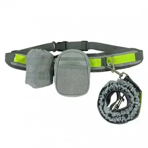 Running hip belt with shock-absorbing leash, grey, size M, waist 80–104 cm, pouch 10×5×13 cm, leash 145–200 cm