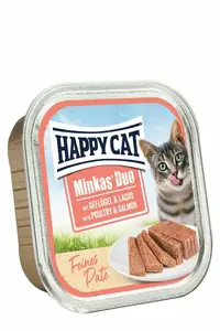 Mitrs kaķu barības trauks Happy Cat 70761, Pieaugušajiem, Putnu gaļa un lasis, Bez graudiem, 100 g