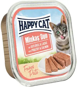 Влажный корм для кошек лоток Happy Cat 70761, Взрослым, Птица и лосось, Беззерновой, 100 г