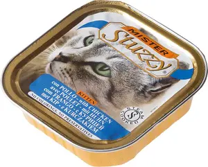 Mitrā kaķēnu barība Schesir Stuzzy Kot 100 g — trauks, vistas