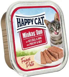 Влажный корм для кошек Happy Cat 70763 — Взрослым, Говядина и Птица, Беззерновой лоток 100 г