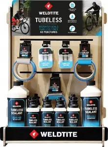 WELDTITE Tubeless statīvs un Tubeless Pack komplekts — WLD-00054, displeja komplekts ar tubeless kopšanas līdzekļiem