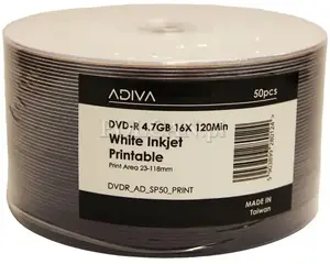 Adiva DVD-R 4.7 GB x16 120 min spindelis 50 gab. ar pilnas virsmas inkjet drukāšanu