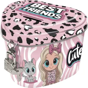 Derform metal piggy bank with heart design 'Best Friends' 10 cm, Derform SKSBF10