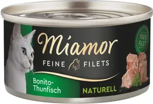 Mitrs barības produkts kaķiem Miamor Fine Fillets Naturelle Bonito tunci 80 g, pieaugušiem, kanna ar vieglu atvēršanu