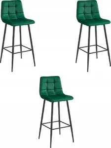 Bar stool LEOBERT ARCETO — dark green velvet seat, black legs, set of 3