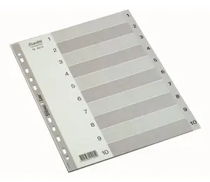 Tab index Bantex 100204665 — Numeric tab index, Polypropylene (PP), Grey, 226×297×2 mm
