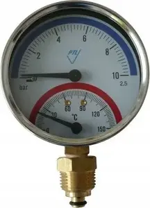 Manometer-thermometer Afriso TM80, ø80 mm, 0–10 bar, 20–120°C, G1/4, radial, accuracy class 2.5