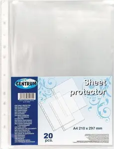 Paper sleeves Centrum A4 transparent document protectors 0.025 mm thickness, pack of 20