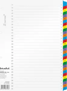 Cardboard Insert Sheets Biurfol A4 numeric 1–31, numbered dividers for filing