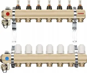 Manifold (12-way) for heating systems FERRO RZP12S with thermostat valve and flow meters