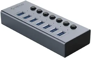 ORICO USB koncentrators BT2U3-7AB ar 7 USB-A portiem un atsevišķiem slēdžiem — pelēks
