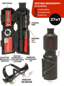 Velosipēda remonta komplekts Falon-Tech — 27 priekšmetu komplekts WMC-2727B apkopes un avārijas remontam