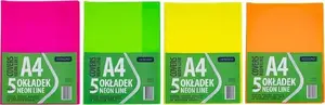 Astra A4 Neon Line non-adjustable document covers, 5 pcs — transparent coloured protective sleeves