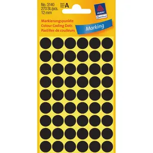 Label dots Avery Zweckform 3140 — black paper circular stickers, 1.2 cm, 270 pcs