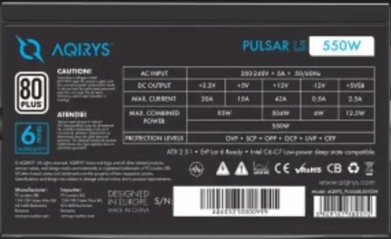 Aqirys AQRYS_PULSARLS550W блок питания 550 Вт Photo 6