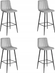 Bar stool LEOBERT POZZA — velvet silver-gray seat, 4 black legs
