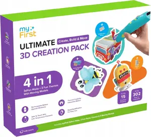 Набор 3D-ручки NoboKids myFirst 3dPen Make Creator Kit с 3 тематическими наборами, 3 подвижными моделями и PCL сменными стержнями (синий)