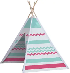 Koka tipi telts John GMBH 130077204 — zils un melns auduma pārvalks, koka rāmis