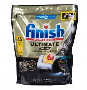 Таблетки для посудомоечной машины FINISH Ultimate Plus 45 шт. Лимон — All-in-1 очистка и ополаскиватель