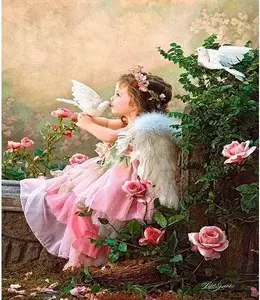 Diamond Painting Kit Norimpex Mozaika 5D — Girl with Dove, 40x30 cm
