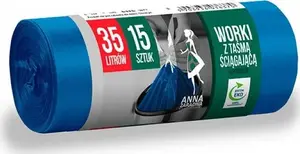 Trash Bags Anna Zaradna with Drawstring 35 L 15 pcs, blue, heavy-duty