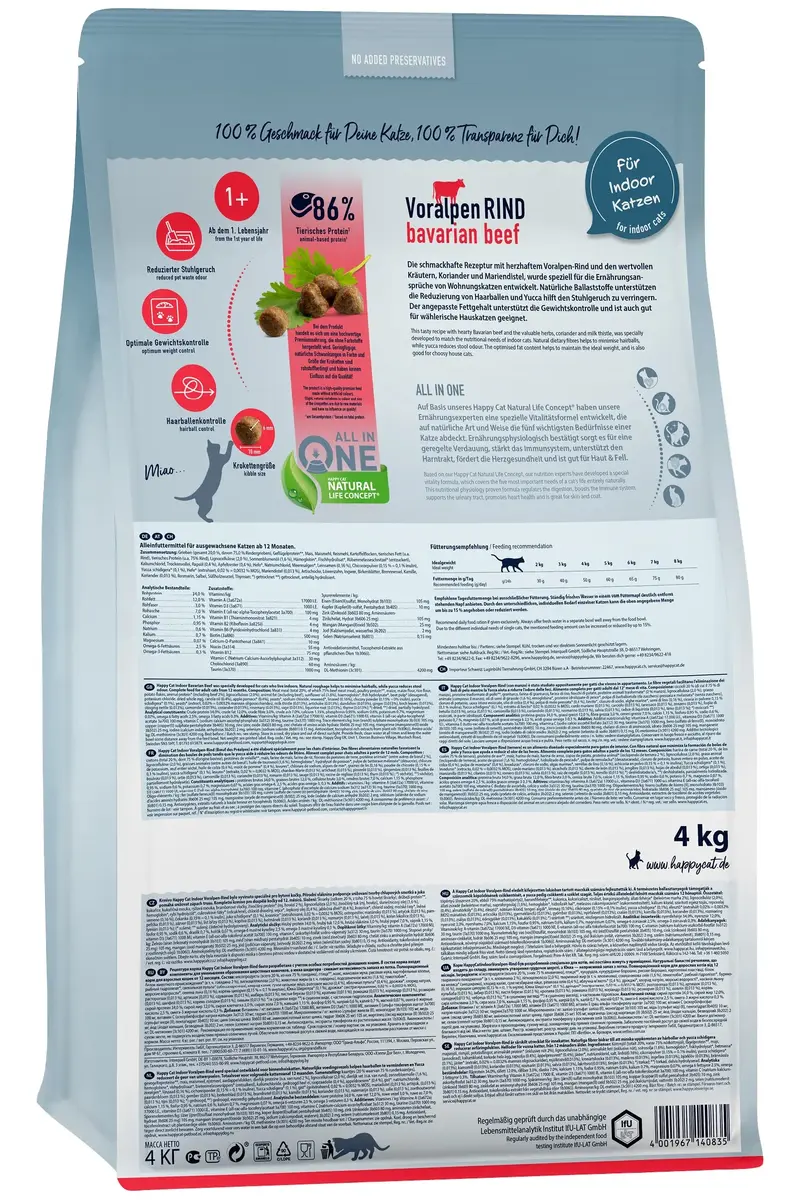 Happy Cat Indoor Adult Bavarian Beef — barība 4 kg Photo 2