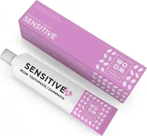 Zobu pasta Woom Pasta Family Sensitive 75 ml — ģimenes bezfluorīda formula jutīgiem zobiem