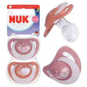 Соска Nuk USP 2 шт. 6–18 мес., ортодонтическая силиконовая, дизайн «кролик/фрукты»