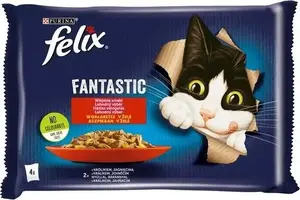 Mitrā kaķu barība maisiņos Nestle Felix Fantastic trusis un jērs želejā 4 x 85 g