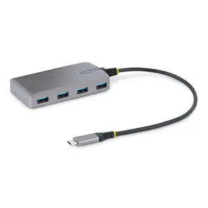 USB-C 4 porta koncentrators StarTech 5Gbps, USB 3.2 Gen 1 Type-C host, 4x USB-A porti, papildu barošana, 30 cm kabelis, pelēks