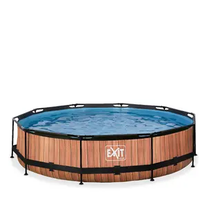 Apaļš karkasa baseins EXIT Wood ø360×76 cm ar filtrācijas sūkni 1136 l/h, tilpums 6125 L, PVC oderējums (brūns)