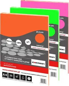 Label sheets EMERSON A4 fluorescent round stickers pink, 25 sheets