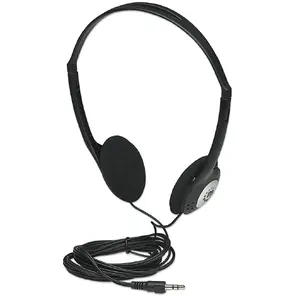 Austiņas MANHATTAN Stereo uzausu (3.5 mm) — vadu, 20–20000 Hz, kabelis 2.2 m, 80 W max, putu ausu spilventiņi, regulējama dalīta galvas stīpa, melnas