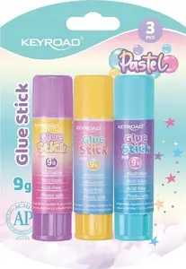 Līmes zīmulis Keyroad Pastel PVP 9 g, 3 gab., dažādas krāsas