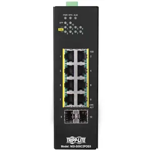 Pārvaldāms rūpnieciskais Gigabit Ethernet slēdzis Tripp Lite NGI-S08C2POE8 — 8× Gigabit RJ-45, PoE+ 30W, 2× GbE SFP, 24–57V, -10° līdz 60°C, DIN montāža
