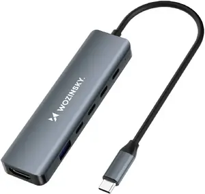Разветвитель Wozinsky 6 в 1 — USB-A, USB-C, DisplayPort, HDMI — серый