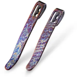 CEDRUS titanium pocket clips set for knives, T002A, 50/55 mm, blue/purple flamed (2 pcs)