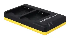 Battery charger PATONA 01953 for digital camera batteries, USB input, Li-Ion, 4.2V 0.73A, micro‑USB, black/yellow