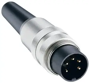 Connector housing for 5‑pole cable, male straight with solder terminals for max 0.75 mm² conductors, cable Ø 4–6 mm, IEC 60130-9, IP40 — pack 100