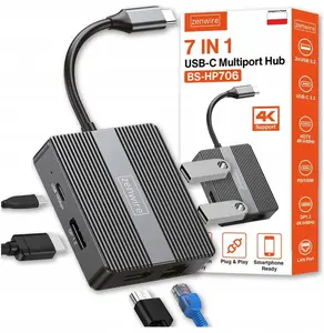 USB-хаб zenwire HUB USB-C 7в1 адаптер USB 3.0 HDMI 4K 60 Гц DisplayPort гигабит RJ-45 1000M
