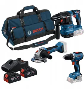 Аккумуляторный набор Bosch Combi 18V: GSR шуруповёрт, GWS болгарка, GBH перфоратор, 2×4.0Ah аккумулятора