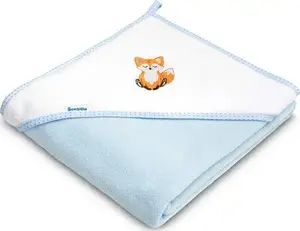 Bath Hooded Towel Sensillo 100x100 cm — terry hooded bath wrap, blue fox design