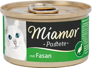 Mitrs kaķu barība Miamor Pate Pheasant 85 g — pieaugušiem kaķiem, bez graudiem un sojas, kārba ar vieglu atvēršanu